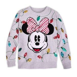 Minnie Mouse Holiday Cheer Sweater Christmas Light Sequins Size Medium Disney Fl